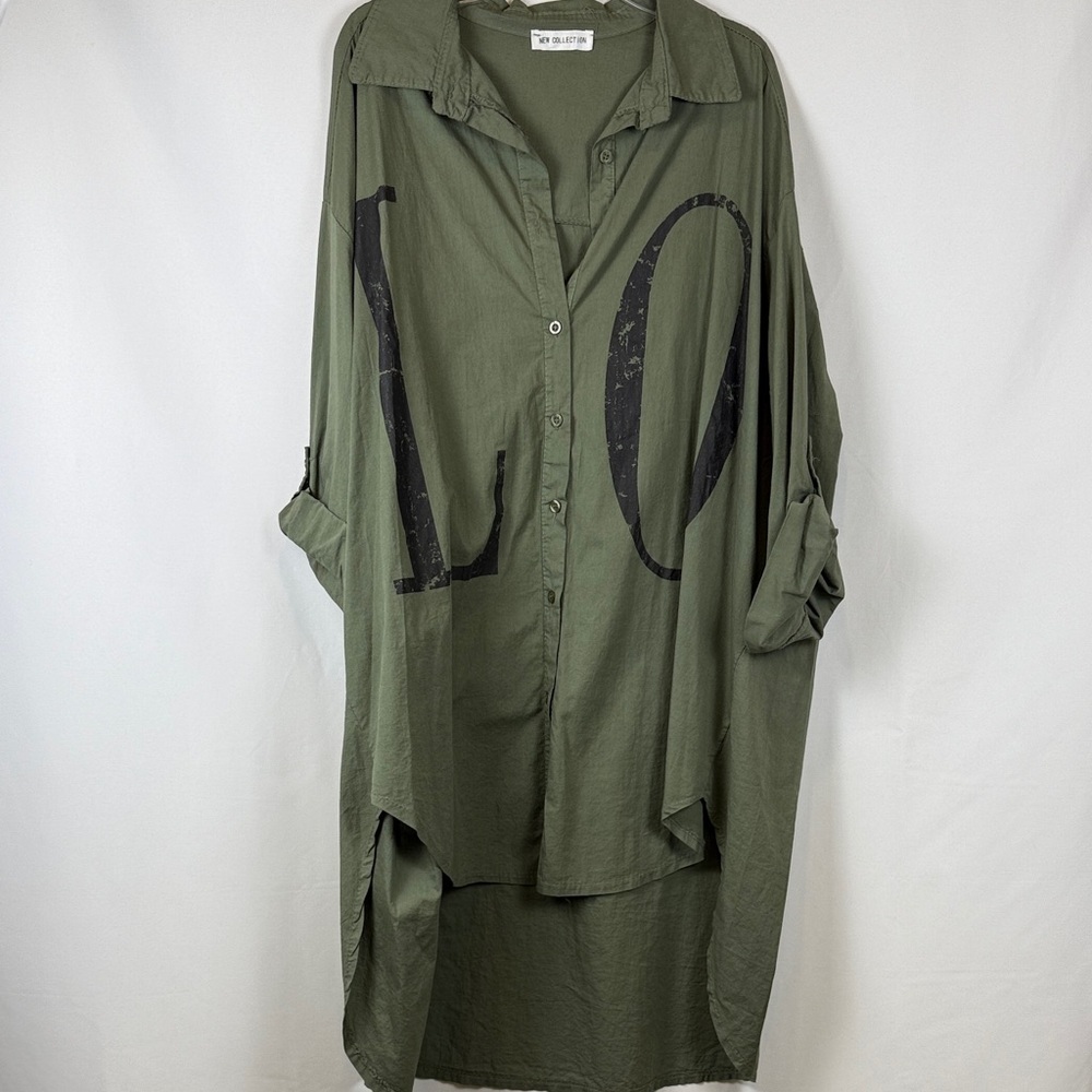 🫒Oversized Olive Button-Up Tunic
